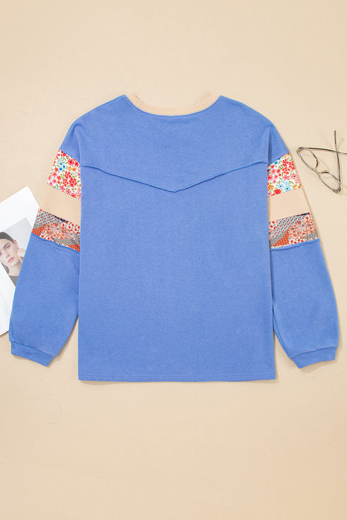 Exposed Seam Floral Mixed Patchwork Relaxed Western Sweatshirt
