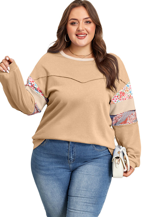 Exposed Seam Floral Mixed Patchwork Relaxed Western Sweatshirt