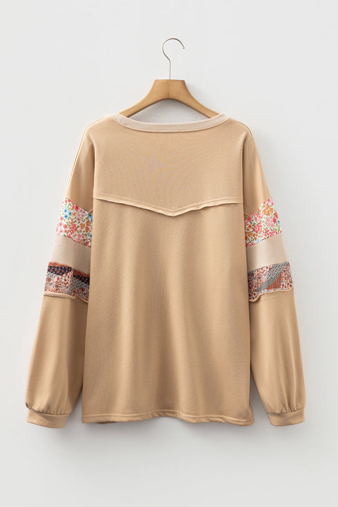 Exposed Seam Floral Mixed Patchwork Relaxed Western Sweatshirt