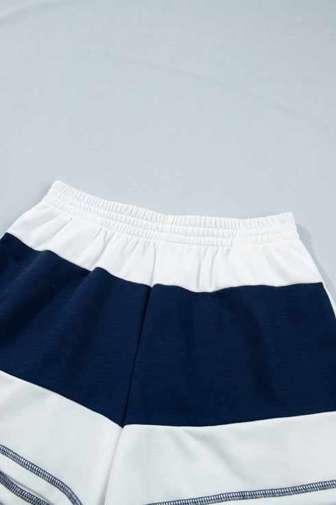 Exposed Seam Half Sleeve Top Elastic Waist Two Piece Short Set