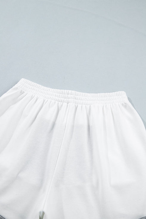 Exposed Seam Half Sleeve Top Elastic Waist Two Piece Short Set
