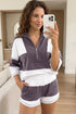 Exposed Seam Half Sleeve Top Elastic Waist Two Piece Short Set