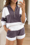 Exposed Seam Half Sleeve Top Elastic Waist Two Piece Short Set