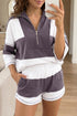 Exposed Seam Half Sleeve Top Elastic Waist Two Piece Short Set