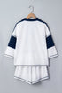 Exposed Seam Half Sleeve Top Elastic Waist Two Piece Short Set