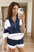 Exposed Seam Half Sleeve Top Elastic Waist Two Piece Short Set
