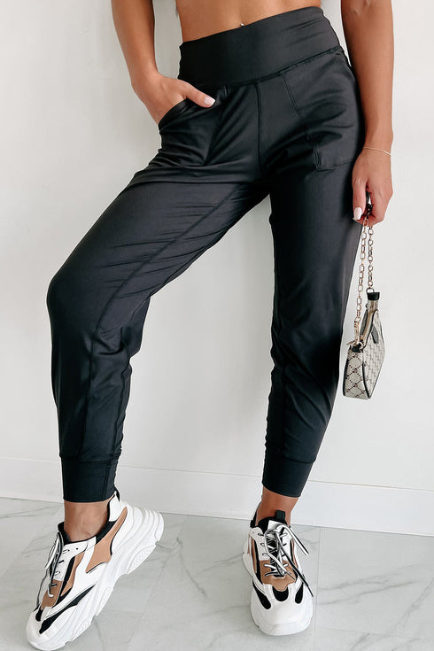 Exposed Seam High Waist Pocketed Jogger Pants