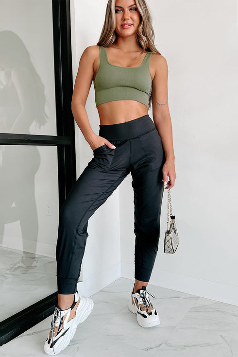 Exposed Seam High Waist Pocketed Jogger Pants