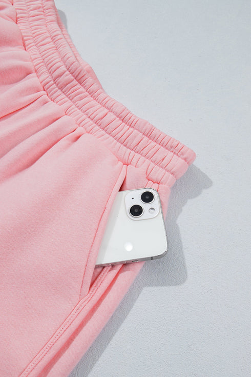 Exposed Seam Mock Neck Drop Shoulder Pullover Short Set