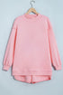 Exposed Seam Mock Neck Drop Shoulder Pullover Short Set