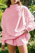 Exposed Seam Mock Neck Drop Shoulder Pullover Short Set