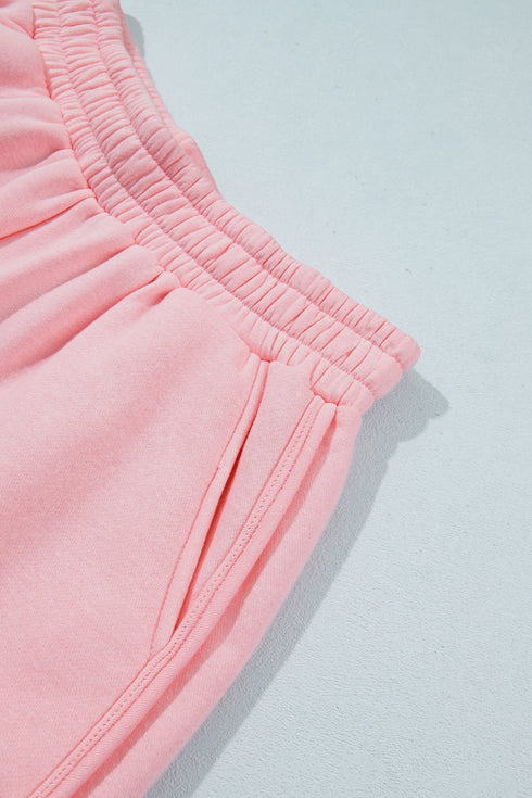 Exposed Seam Mock Neck Drop Shoulder Pullover Short Set
