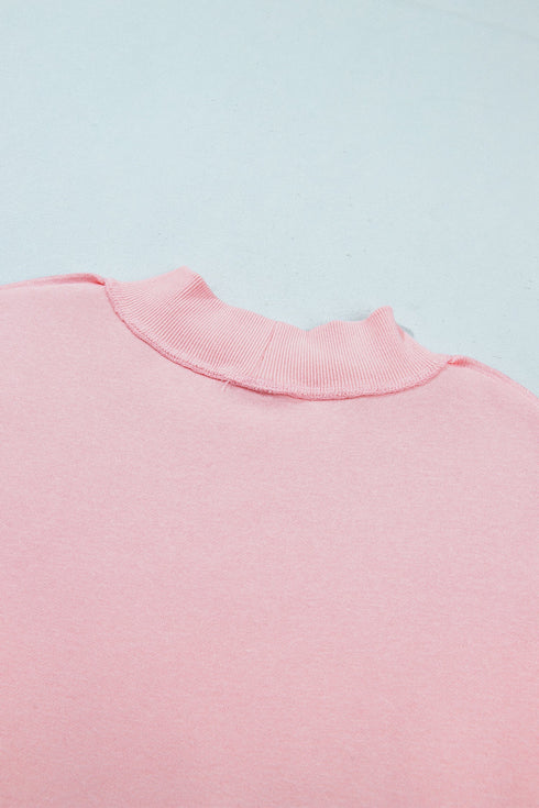 Exposed Seam Mock Neck Drop Shoulder Pullover Short Set