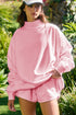 Exposed Seam Mock Neck Drop Shoulder Pullover Short Set