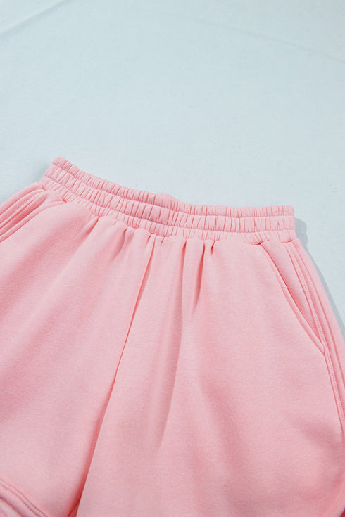 Exposed Seam Mock Neck Drop Shoulder Pullover Short Set