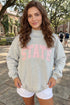 Exposed Seam Mock Neck Letter Embroidered Loose Sweatshirt