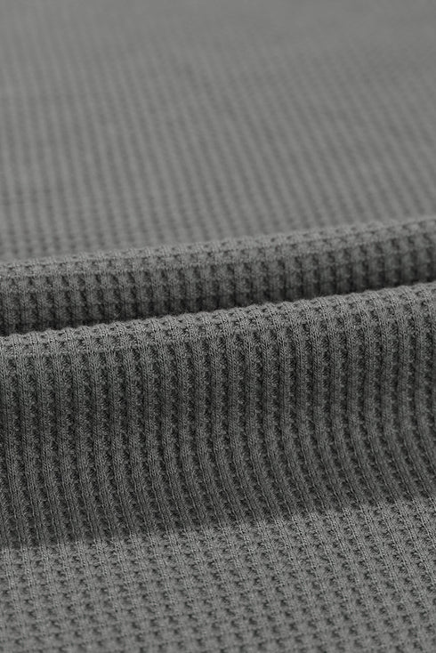 Exposed Seam Patchwork Bubble Sleeve Waffle Knit Top