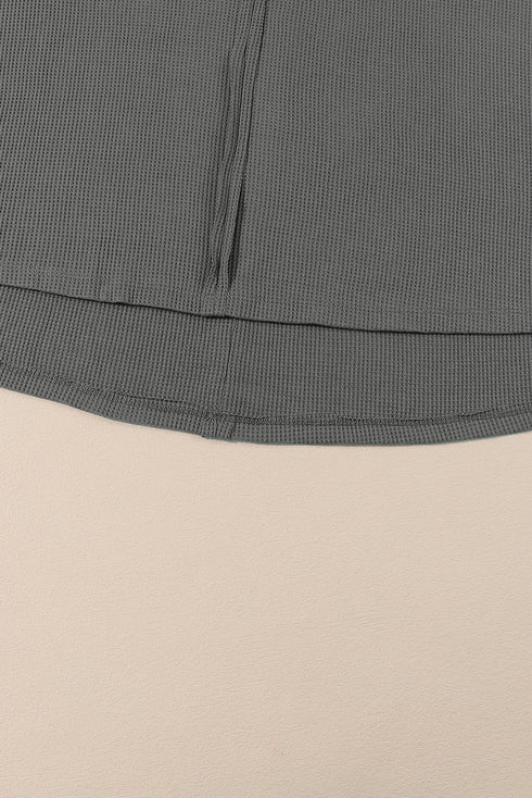 Exposed Seam Patchwork Bubble Sleeve Waffle Knit Top