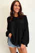 Exposed Seam Patchwork Bubble Sleeve Waffle Knit Top