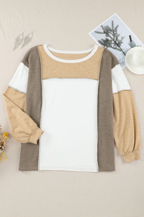 Exposed Seam Patchwork Long Sleeve Knit Top