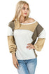 Exposed Seam Patchwork Long Sleeve Knit Top