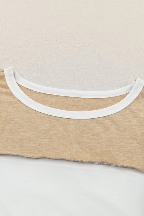 Exposed Seam Patchwork Long Sleeve Knit Top