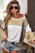 Exposed Seam Patchwork Long Sleeve Knit Top