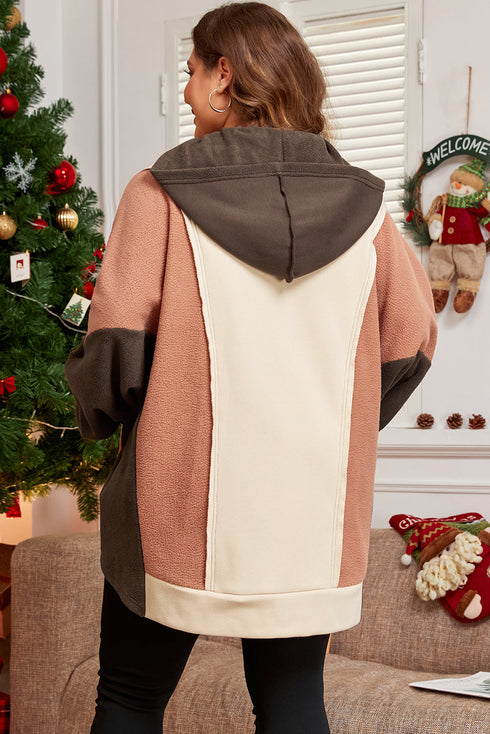 Exposed Seam Patchwork Paneled Pullover Hoodie