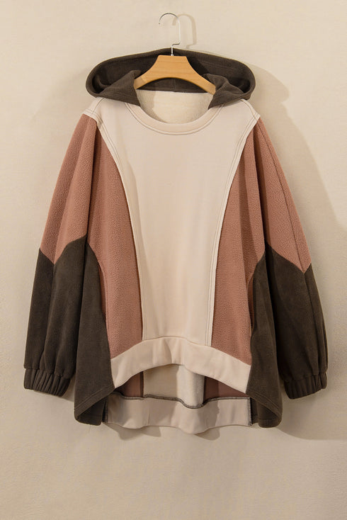 Exposed Seam Patchwork Paneled Pullover Hoodie