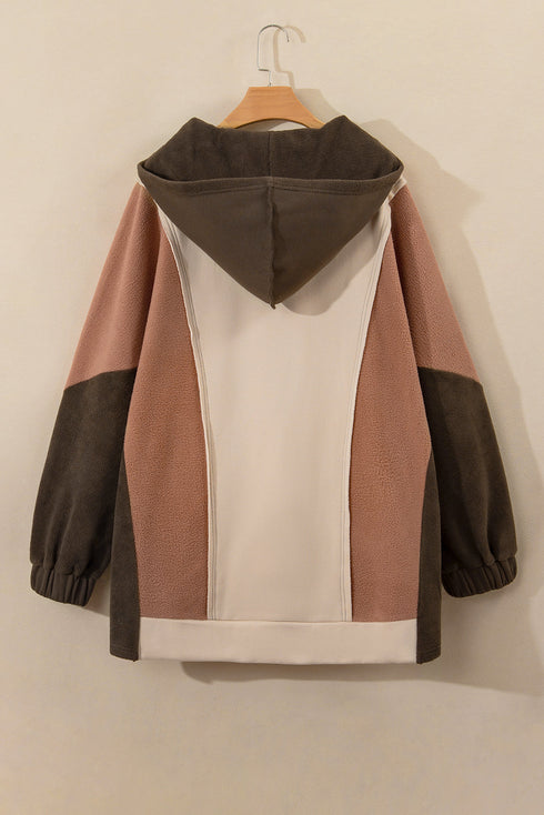 Exposed Seam Patchwork Paneled Pullover Hoodie