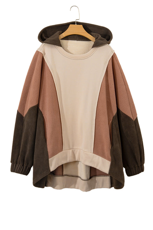 Exposed Seam Patchwork Paneled Pullover Hoodie