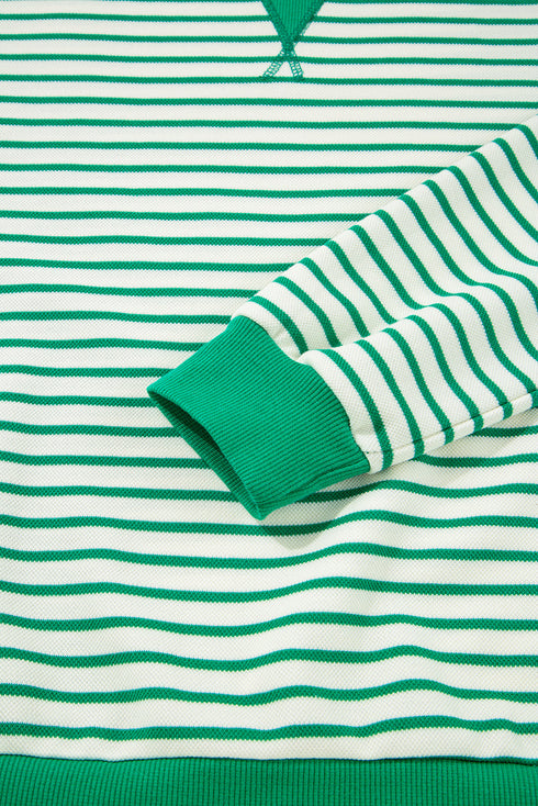 Exposed Seam Patchwork Striped Contrast Rib Drop Shoulder Top