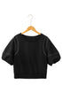 Exposed Seam Puff Sleeve Square Neck Babydoll Blouse