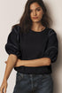 Exposed Seam Puff Sleeve Square Neck Babydoll Blouse