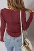 Exposed Seam Ribbed Curved Hem Button Cuff Crewneck Long Sleeve Top