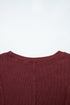 Exposed Seam Ribbed Curved Hem Button Cuff Crewneck Long Sleeve Top
