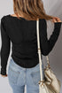 Exposed Seam Ribbed Curved Hem Button Cuff Crewneck Long Sleeve Top