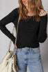 Exposed Seam Ribbed Curved Hem Button Cuff Crewneck Long Sleeve Top