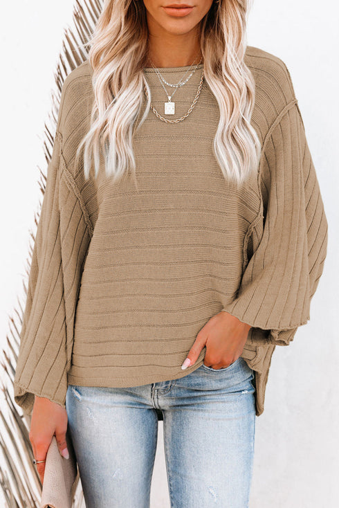 Exposed Seam Ribbed Knit Dolman Sweater