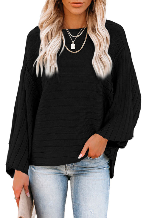 Exposed Seam Ribbed Knit Dolman Sweater