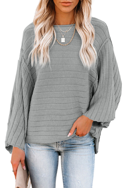 Exposed Seam Ribbed Knit Dolman Sweater