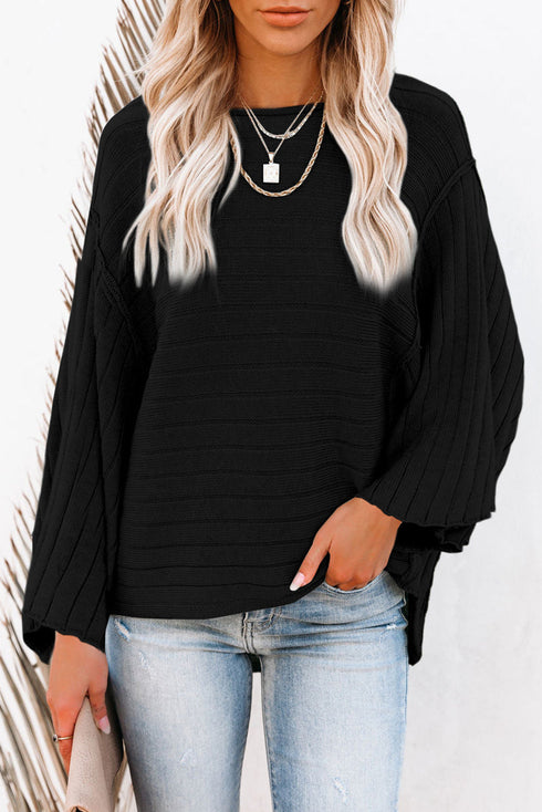 Exposed Seam Ribbed Knit Dolman Sweater