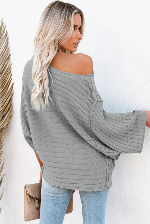 Exposed Seam Ribbed Knit Dolman Sweater