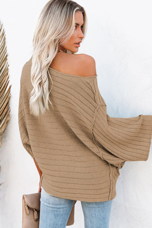 Exposed Seam Ribbed Knit Dolman Sweater