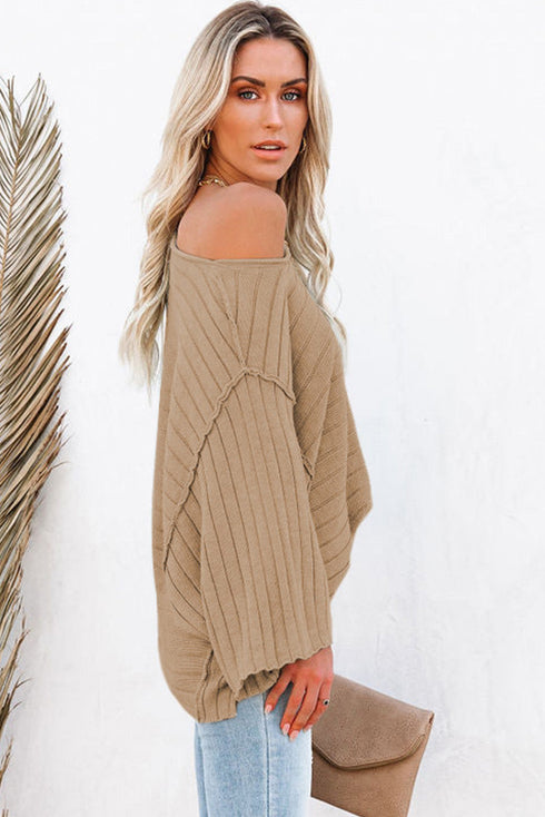 Exposed Seam Ribbed Knit Dolman Sweater