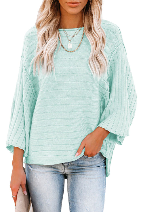 Exposed Seam Ribbed Knit Dolman Sweater