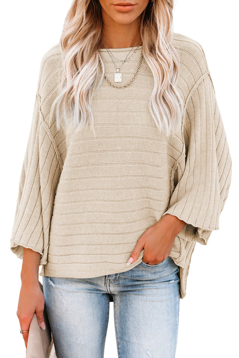 Exposed Seam Ribbed Knit Dolman Sweater