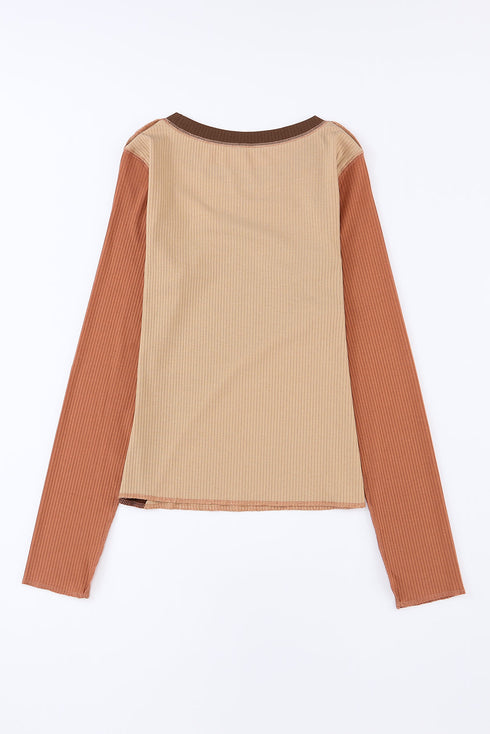 Exposed Seam Ribbed Knit Patchwork Top