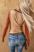 Exposed Seam Ribbed Knit Patchwork Top