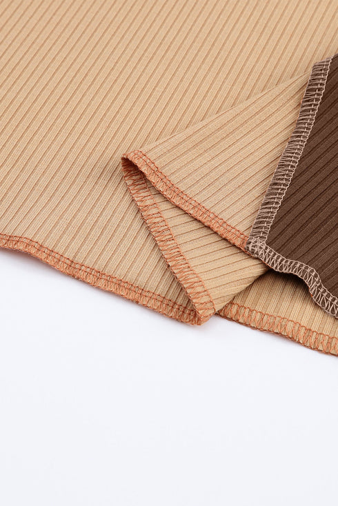 Exposed Seam Ribbed Knit Patchwork Top